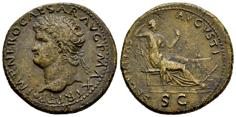 Nero. Unit. 67 AD. Lugdunum. (Ric-597). Anv.: IMP NERO CAESAR AVG P MAX TR P P P...