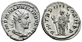 Philip I. Antoninianus. 247 AD. Rome. (Ric-4). (Spink-8946). (Seaby-136). Rev.: P M TR P IIII COS II P P. Felicity standing left, holding caduceus and...
