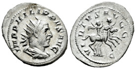 Philip I. Antoninianus. 244-249 AD. Rome. (Ric-10). Anv.: IMP PHILIPPVS AVG, radiate, draped, cuirassed bust of right. Rev.: VIRTVS AVGG, Philip I and...