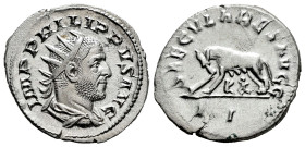 Philip I. Antoninianus. 248 AD. Rome. (Ric-IV 15). (Rsc-178). Anv.: IMP PHILIPPVS AVG, radiate, draped and cuirassed bust to right. Rev.: SAECVLARES A...
