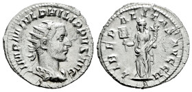 Philip I. Antoninianus. 245 AD. Rome. (Ric-38b). (Ch-87). Anv.: IMP M IVL PHILIPPVS AVG. Radiate, draped and cuirassed bust to right. Rev.: LIBERALITA...