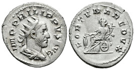 Philip I. Antoninianus. 247-249 AD. Rome. (Ric-63b). Anv.: IMP PHILLIPVS AVG, radiate, draped and cuirassed bust right. Rev.: FORTVNA REDVX, Fortuna s...