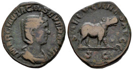 Otacilia Severa. Sestertius. 248 AD. Rome. (Ric-IV 200a). Anv.: MARCIA OTACIL SEVERA AVG, diademed and draped bust to right. Rev.: SAECVLARES AVGG, hi...