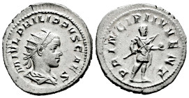 Philip II. Antoninianus. 244-246 AD. Rome. (Ric-IV 216c). (Rsc-54). Anv.: M IVL PHILIPPVS CAES, radiate, draped and cuirassed bust to right. Rev.: PRI...
