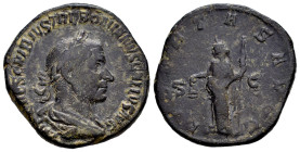 Trebonianus Gallus. Sestertius. 251-253 AD. Rome. (Ric-IV 114a). Anv.: IMP CAES C VIBIVS TREBONIANVS GALLVS AVG, laureate, draped and cuirassed bust t...