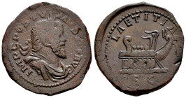 Postumus. Sestertius. 261 AD. Trier. (Ric-V 2.144). Anv.: IMP C POSTVMVS P F AVG, laureate, draped and cuirassed bust to right. Rev.: LAETITIA AVG, ga...