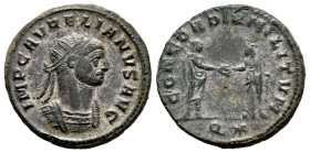 Aurelian. Antoninianus. 272-274 AD. Siscia. (Ric-V 59). Anv.: IMP AVRELIANVS AVG, radiate and cuirassed bust to right. Rev.: CONCORDIA MILITVM, Empero...