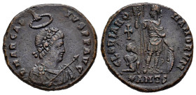 Arcadius. Maiorina. 378-383 AD. Antioch. (Ric-IX 41a.2). Anv.: D N ARCADIVS P F AVG, pearl-diademed, draped and cuirassed bust to right, holding spear...