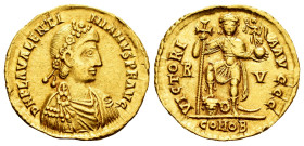 Valentinian III. Solidus. 426-430 AD. Ravenna. (Ric-X 2010). (Depeyrot-17/1). Anv.: D N PLA VALENTINIANVS P F AVG, rosette-diademed, draped and cuiras...