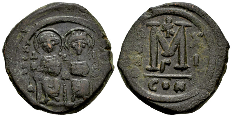 Justinus II with Sophia. 40 Nummi. RY 12 = 575/6 AD. Constantinople. (MIBE-43). ...