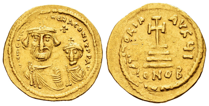 Heraclius, with Heraclius Constantine. Solidus. 629-631 AD. Constantinople. (Sea...