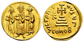 Heraclius, with Heraclius Constantine & Heraclonas. Solidus. 639-641 AD. Constantinople. (Doc-43d). (MIB-50). (Sear-769). Anv.: Heraclius, Heraclius C...