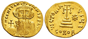 Constans II. Solidus. 651-654 AD. Constantinople. (Doc-22f). (MIB-46). (Sear-977). Anv.: ∂ N CONSƮANƮINVS P P AV, crowned and draped facing bust, with...