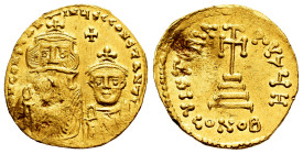 Constans II with Constantine IV. Solidus. 654-659 AD. Constantinople. (Doc-26g). (MIB-28). (Sear-960). Anv.: ∂ N CONSƮANƮINЧS C CONSƮANT, crowned faci...