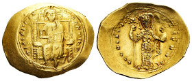 Constantine X Ducas. Histamenon nomisma. 1059-1067 AD. Constantinople. (Doc-1b). (Sear-1847). Anv.: + IҺ(retrograde)S IXS RЄX RЄςNANTIҺM, Christ Panto...