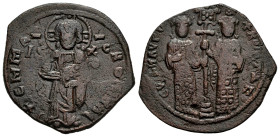 Constantine X Ducas with Eudocia. Nummus. 1059-1067 AD. Constantinople. (Doc-8). (Sear-1853). Anv.: + EMMA NOVHΛ, Christ standing facing on footstool,...