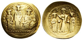 Romanus IV with Eudocia, Michael VII, Constantius and Andronicus. Histamenon nomisma. 1068-1071 AD. Constantinople. (Doc-2). (Sear-1861). Anv.: KѠN MX...