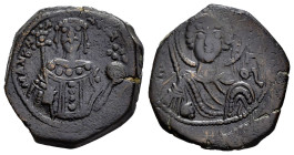 Manuel I Comnenus. Tetarteron. 1152-1160 AD. Thessalonica. (Doc-18). (Sear-1975). Anv.: Facing bust of St. George, nimbate and beardless, holding spea...