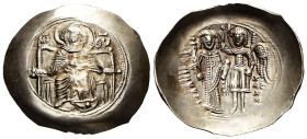 Isaac II Angelus. Aspron Trachy. 1185-1195 AD. Constantinople. (Doc-2a). (Sear-2002). Anv.: The Virgin enthroned facing, nimbate and wearing pallium a...