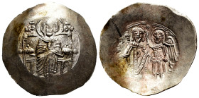 Isaac II Angelus. Aspron Trachy. 1185-1195 AD. Constantinople. (Doc-2a). (Sear-2002). Anv.: The Virgin enthroned facing, nimbate and wearing pallium a...