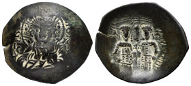 Alexius III Angelus-Comnenus. Aspron Trachy. 1195-1197 AD. Constantinople. (Doc-3). (Sear-2012). Anv.: Facing bust of Christ Emmanuel; legend around, ...