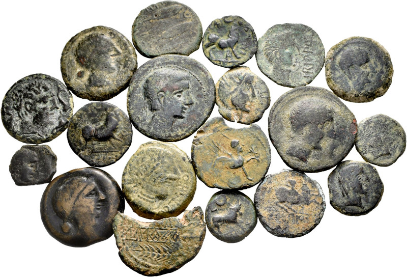 Lot of 19 coins from Ancient Hispania. Wide variety of values and mints such as:...