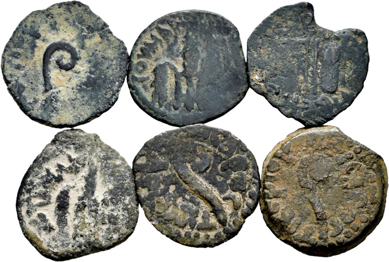 Lot of 6 coins from Judaea. Prutah of Pontius Pilate, three different types in d...