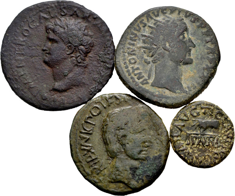 Lot of 4 coins of the Roman Empire. Containing As of Augustus, Quadrans of Claud...