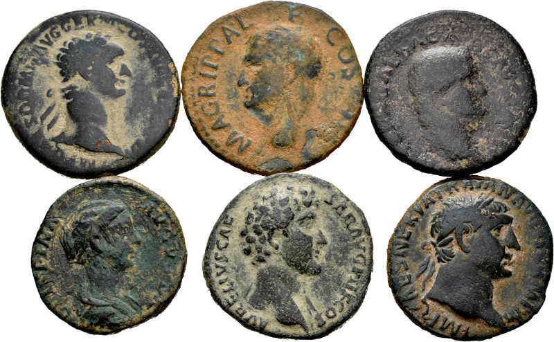 Lot of 6 coins of the Roman Empire. As and dupondius of the following emperors: ...