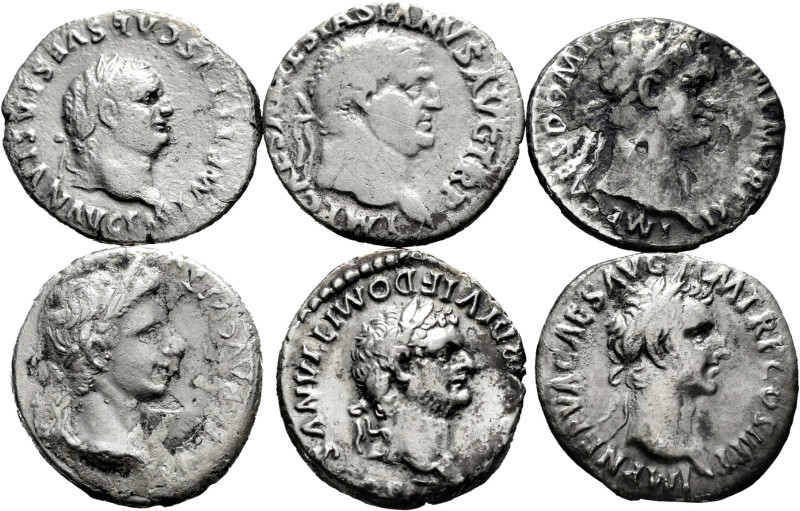 Lot of 6 coins of the Roman Empire. Denarii of the emperors Augustus, Domitian, ...