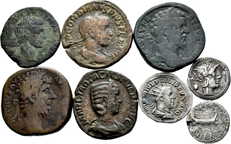 Lot of 8 coins of the Roman Republic and Empire. Variety of values and Emperors....