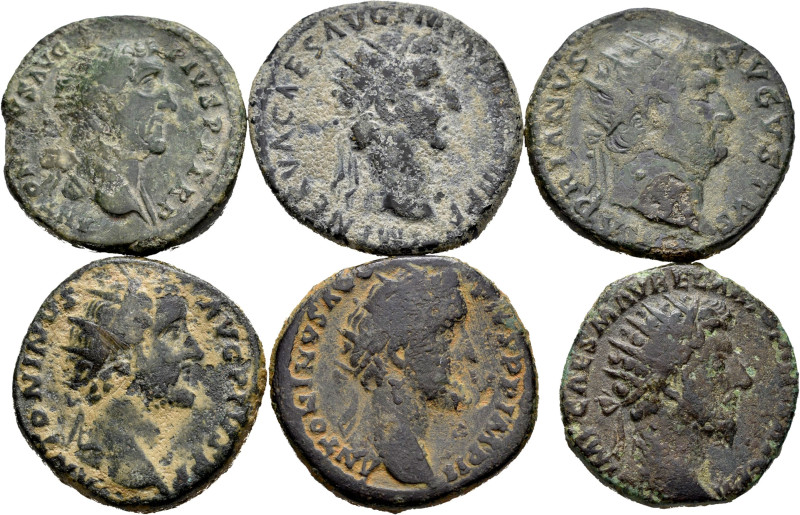 Lot of 6 coins of the Roman Empire. Dupondios of the following emperors: Nerva, ...