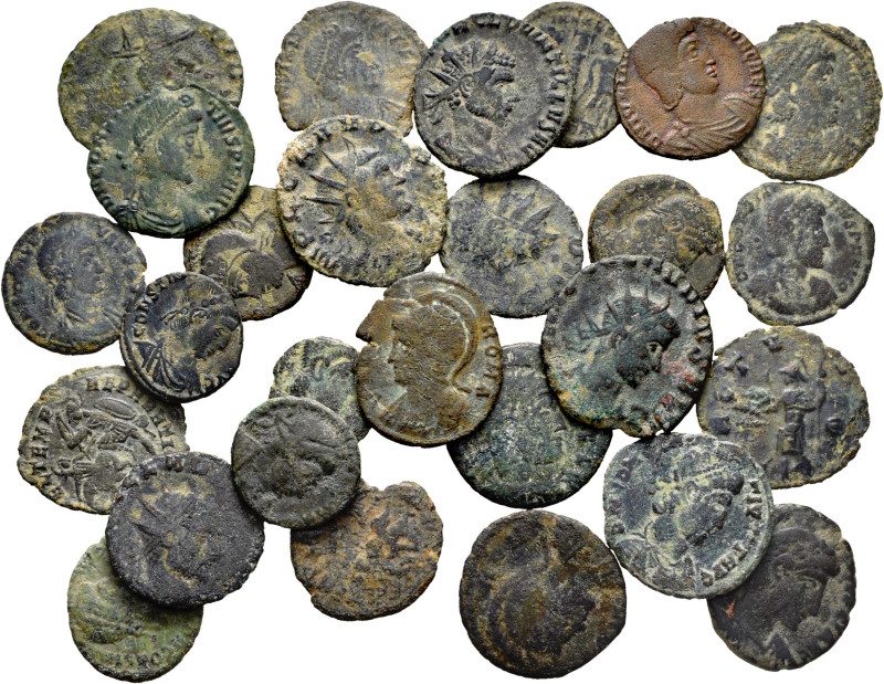 Lot of 27 small bronzes from the Late Roman Empire. TO EXAMINE. F/Almost VF. Est...