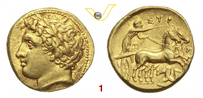 SICILIA SIRACUSA, AGATOCLE (317-310 a.C.) 50 Litre. D/ Testa laureata di Apollo ...