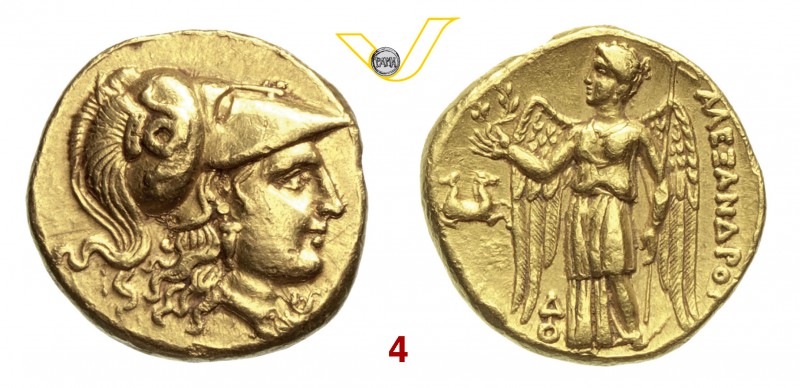 MACEDONIA ALESSANDRO III MAGNO (336-323 a.C.) Statere d'oro, Lampsacus. D/ Testa...