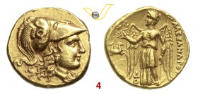 MACEDONIA ALESSANDRO III MAGNO (336-323 a.C.) Statere d'oro, Lampsacus. D/ Testa elmata di Atena R/ La Vittoria stante con corona; nel campo una doppi...