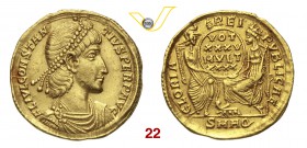 COSTANZO II (337-361) Solido, Aquileia. D/ Busto diademato, drappeggiato e corazzato R/ Roma e Costantinopoli sedute. RIC 210 Paolucci-Zub 444 Au g 4,...