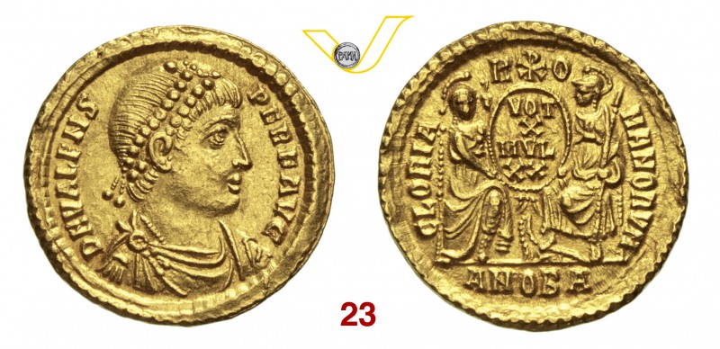 VALENTE (364-378) Solido, Antiochia. D/ Busto diademato, drappeggiato e corazzat...