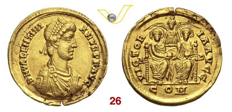 VALENTINIANO II (375-392) Solido, Mediolanum. D/ Busto diademato, drappeggiato e...