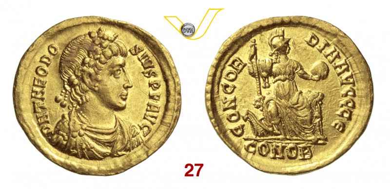TEODOSIO I (379-395) Solido, Costantinopoli. D/ Busto diademato, drappeggiato e ...