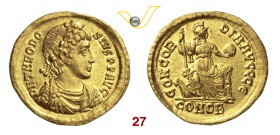 TEODOSIO I (379-395) Solido, Costantinopoli. D/ Busto diademato, drappeggiato e corazzato R/ Costantinopoli seduta con scettro e globo. RIC 43b Au g 4...