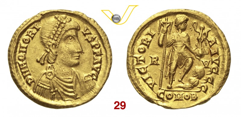 ONORIO (393-423) Solido, Ravenna. D/ Busto diademato, drappeggiato e corazzato R...