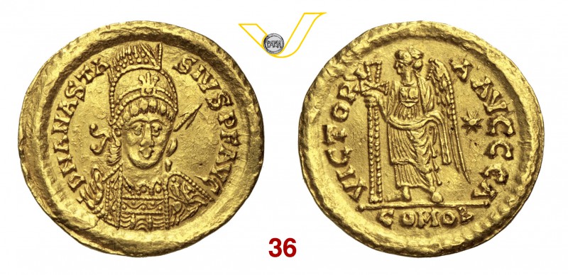 TEODORICO (518-526) Solido a nome di Anastasio I (493-526) D/ Busto frontale di ...