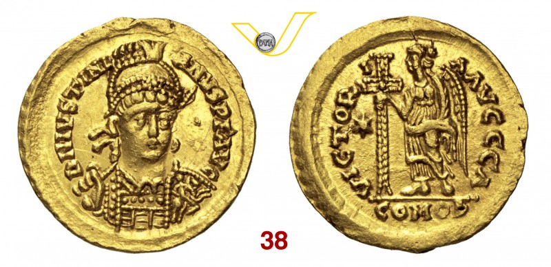 ATALARICO (527-536) Solido a nome di Giustiniano I (527-565) D/ Busto frontale d...