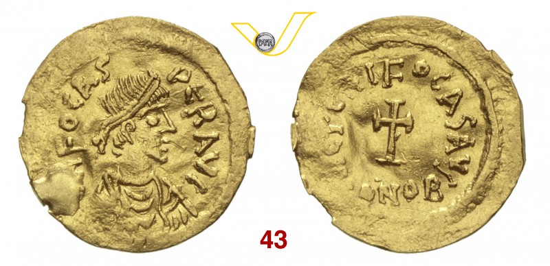 FOCAS (602-610) Tremisse, Costantinopoli. D/ Busto diademato R/ Croce potenziata...