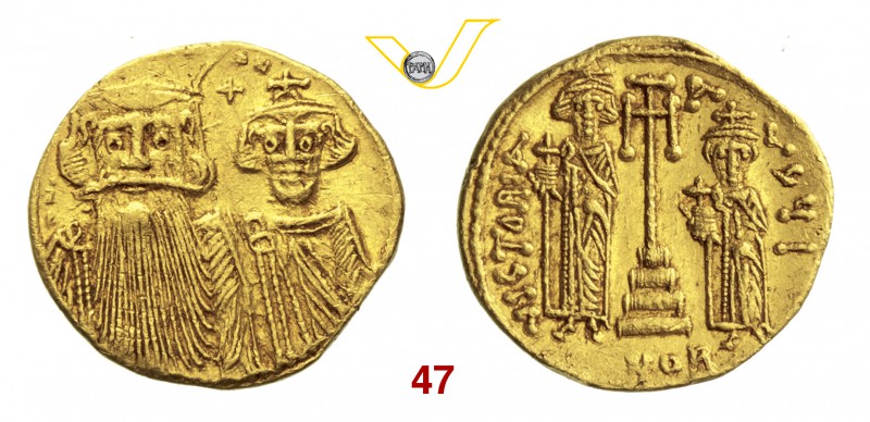 COSTANTE II (641-668) Solido, Costantinopoli. D/ Busti frontali di Costante II e...
