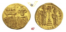 COSTANTE II (641-668) Solido, Costantinopoli. D/ Busti frontali di Costante II e COstantino IV R/ Eraclio e Tiberio accanto ad una croce su gradini. S...