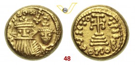 COSTANTE II (641-668) Solido. D/ Busti frontali di Costante II e Costantino IV R/ Croce potenziata su gradini. DOC - Sear 1039 Au g 4,41 q.SPL