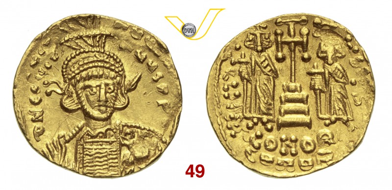 COSTANTINO IV, ERACLIO e TIBERIO (668-680) Solido, Costantinopoli. D/ Busto fron...