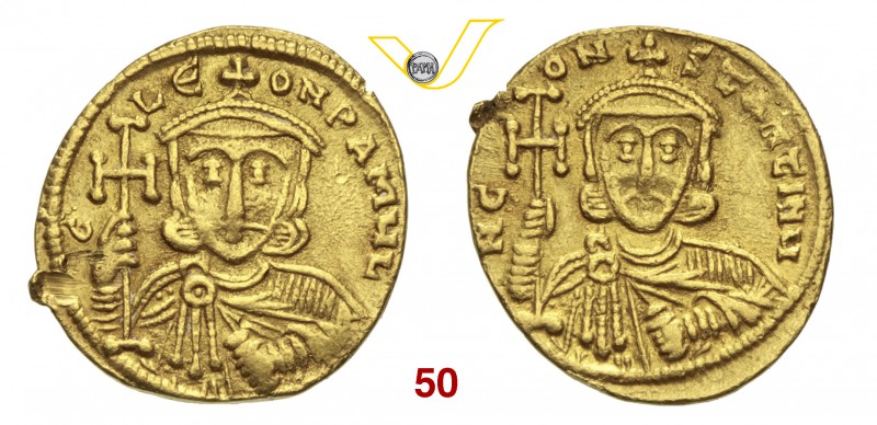 LEONE III (717-741) Solido, Costantinopoli. D/ Busto frontale di Leone III con g...